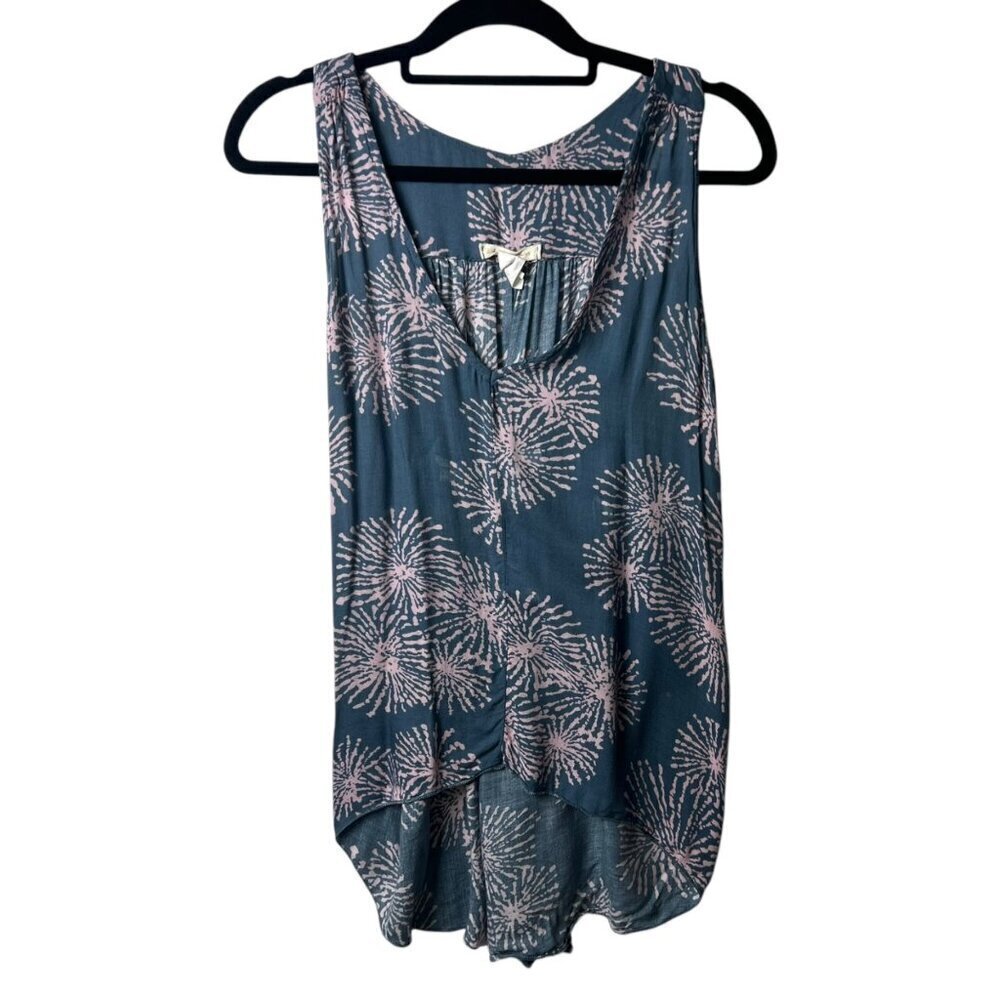 Testament‎ blue floral print tank top women's size small